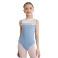 thumbnail image 1 of Miutii Kids Girls Lace Collar Dance Leotard Sleeveless Patchwork Bodysuit for Ballet Gymnastics Practice Performance Light Blue 9-10, 1 of 7