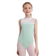 thumbnail image 1 of Miutii Kids Girls Lace Collar Dance Leotard Sleeveless Patchwork Bodysuit for Ballet Gymnastics Practice Performance Light Green 2-3, 1 of 5