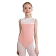 thumbnail image 1 of Miutii Kids Girls Lace Collar Dance Leotard Sleeveless Patchwork Bodysuit for Ballet Gymnastics Practice Performance Pink 13-14, 1 of 5