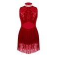 thumbnail image 1 of Miutii Kids Girls Latin Dance Dress Sleeveless Sequin Tassel Jazz Tango Salsa Ballroom Dancewear Burgundy 16, 1 of 5