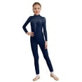 thumbnail image 1 of Miutii Kids Girls Long Sleeve Full Body Gymnastics Dance Bodysuit Unitard Jumpsuit Biketard Performance Costume Navy Blue 6, 1 of 7