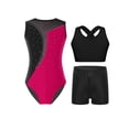 thumbnail image 1 of Miutii Kids Girls Long Sleeve Gymnastic Leotard Bodysuit with Vest Tops Shorts 3 Pieces Tracksuit Tumbling Dance Outfit Hot Pink 6, 1 of 3
