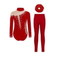 thumbnail image 1 of Miutii Kids Girls Long Sleeve Gymnastic Leotard Figure Skating Jumpsuit with Leggings and Hairband Set Tracksuit Burgundy 16, 1 of 5