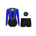 thumbnail image 1 of Miutii Kids Girls Long Sleeve Gymnastics Leotards Athletic Bodysuit Biketard with Shorts Hair Scrunchies Set Dancewear Blue Black 16, 1 of 3