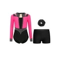 thumbnail image 1 of Miutii Kids Girls Long Sleeve Gymnastics Leotards Athletic Bodysuit Biketard with Shorts Hair Scrunchies Set Dancewear Hot Pink Black 16, 1 of 3