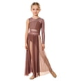 thumbnail image 1 of Miutii Kids Girls Lyrical Dance Dress Rhinestone color Block Leotard with Sheer Mesh Split Skirt Dance Clothes Dusty Pink 16, 1 of 7