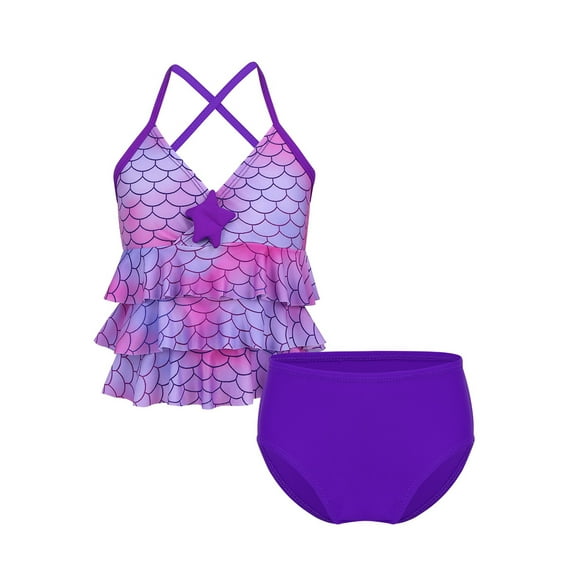 Miutii Kids Girls Mermaid Bikini 2 Piece Swimsuit Tankini Set Ruffles Tank Top with Bottoms Bathing Suit Purple 8