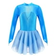 thumbnail image 1 of Miutii Kids Girls Mesh Splice Figure Ice Skating Dress Gymnastics Ballet Dance Leotard Competition Costume Tutu Skirt Blue 10, 1 of 7