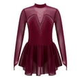 thumbnail image 1 of Miutii Kids Girls Mesh Splice Figure Ice Skating Dress Gymnastics Ballet Dance Leotard Competition Costume Tutu Skirt Burgundy 10, 1 of 7