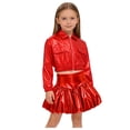 thumbnail image 1 of Miutii Kids Girls Metallic 2 Piece Hip Hop Jazz Dance Outfit Long Sleeve Bomber Jacket Crop Top with Bubble Skirt Red 8, 1 of 7