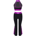thumbnail image 1 of Miutii Kids Girls Modern Dance Outfits Shiny Rhinestone Crop Top and Jazz Flared Pants Stage Purple 6, 1 of 9