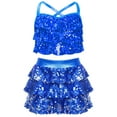 thumbnail image 1 of Miutii Kids Girls Modern Jazz Hip Hop Cheerleading Dance Outfits Sequin Camisole Crop Tops with Skirt Set Dancewear Blue 10, 1 of 3