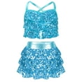 thumbnail image 1 of Miutii Kids Girls Modern Jazz Hip Hop Cheerleading Dance Outfits Sequin Camisole Crop Tops with Skirt Set Dancewear Light Blue 16, 1 of 3