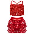 thumbnail image 1 of Miutii Kids Girls Modern Jazz Hip Hop Cheerleading Dance Outfits Sequin Camisole Crop Tops with Skirt Set Dancewear Red 12, 1 of 3