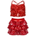 thumbnail image 1 of Miutii Kids Girls Modern Jazz Hip Hop Cheerleading Dance Outfits Sequin Camisole Crop Tops with Skirt Set Dancewear Red 6, 1 of 3
