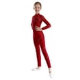 thumbnail image 1 of Miutii Kids Girls Rhinestones Long Sleeves Full Body Jumpsuit Romper Leotard Gymnastics Unitards Dancewear Burgundy 12, 1 of 7