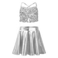 thumbnail image 1 of Miutii Kids Girls Salsa Samba Rumba Latin Jazz Dance Outfits Sequins Camisole Crop Top and Skirt Set for Competition Silver 10, 1 of 3