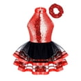 thumbnail image 1 of Miutii Kids Girls Sequin Ballet Tutu Leotard Dress with Hair Tie Ballerina Modern Jazz Dance Performance Costume Red 12, 1 of 6