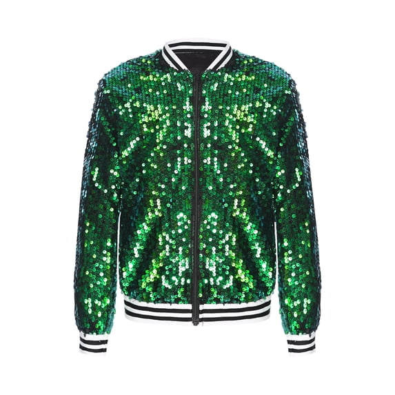 Miutii Kids Girls Sequin Bomber Jacket Zipper Lightweight Long Sleeve Sparkle Jackets Outerwear Green 16