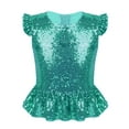 thumbnail image 1 of Miutii Kids Girls Sequins Peplum Top Shirts Carnival Party Flutter Sleeves Back Zipper Dancewear Lake Green 10, 1 of 5