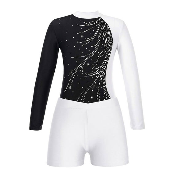 Miutii Kids Girls Shiny Long Sleeve Gymnastic Dance Leotard Unitard Bodysuit with Yoga Shorts Set Sports Tracksuit White 8