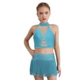 thumbnail image 1 of Miutii Kids Girls Shiny Rhinestone Crop Top and Fringe Skirt Tassel Latin Salsa Rumba Dance Dress 2 Piece Outfit Blue Green 8, 1 of 7