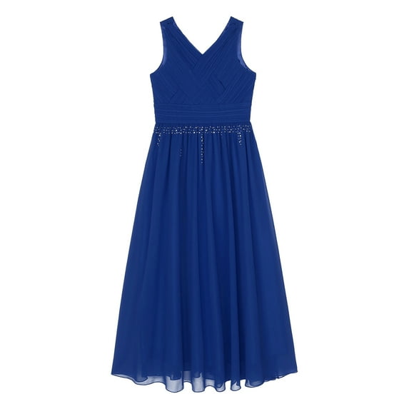 Miutii Kids Girls Shiny Rhinestones Birthday Party Dress Sleeveless V Neck Wedding Bridesmaid Dress Blue 14