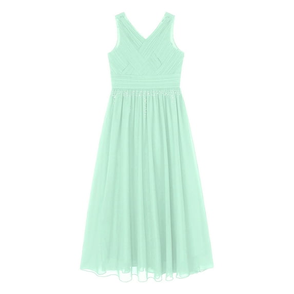 Miutii Kids Girls Shiny Rhinestones Birthday Party Dress Sleeveless V Neck Wedding Bridesmaid Dress Mint Green 10