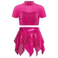 thumbnail image 1 of Miutii Kids Girls Short Sleeve Sequins Jazz Ballet Dance Crop Top and Asymmetrical Skirt Set Performance Dancewear Hot Pink 14, 1 of 3