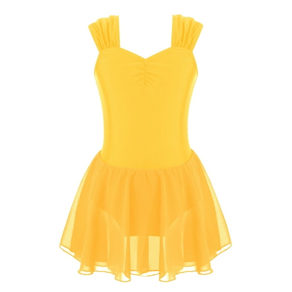 Miutii Kids Girls Sleeveless Ballet Dance Dress Ballerina Tutu Skirted Leotard Lyrical Dancewear Yellow 8