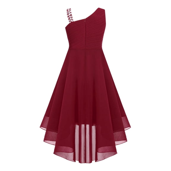 Miutii Kids Girls Sleeveless Chiffon Junior Bridesmaid Dresses Shiny Sequins Asymmetrical Hem Evening Burgundy 8