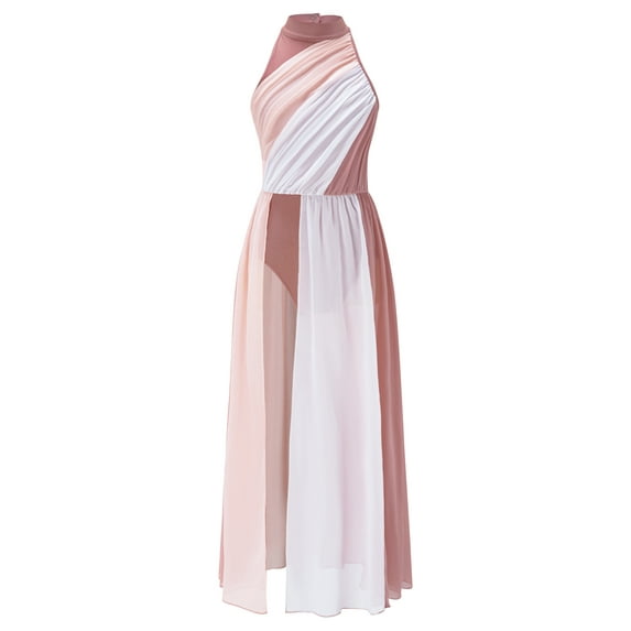 Miutii Kids Girls Sleeveless Halter Neck Modern Lyrical Contemporary Dance Dress Ballet Leotard Dusty Pink 8