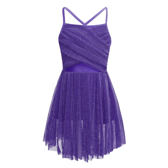 Miutii Kids Girls Spaghetti Straps Ballet Dance Leotard Dress Shiny Gymnastics Jumpsuit Stage Performance Dancewear Purple 12
