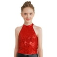 thumbnail image 1 of Miutii Kids Girls Sparkle Halter Sleeveless Jazz Ballet Dance Crop Tank Top Performance Shirts Red 14, 1 of 7