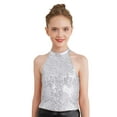 thumbnail image 1 of Miutii Kids Girls Sparkle Halter Sleeveless Jazz Ballet Dance Crop Tank Top Performance Shirts Silver 16, 1 of 7