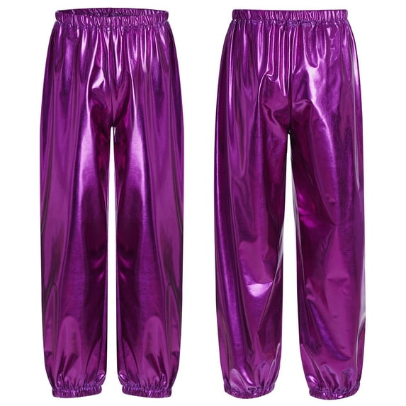 Miutii Kids Girls Sparkle Trousers Metallic Hip Hop Jazz Modern Dance Pants Fitness Sport Cargo Purple 170