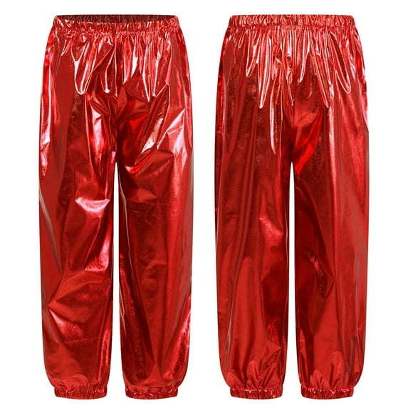 Miutii Kids Girls Sparkle Trousers Metallic Hip Hop Jazz Modern Dance Pants Fitness Sport Cargo Red 160