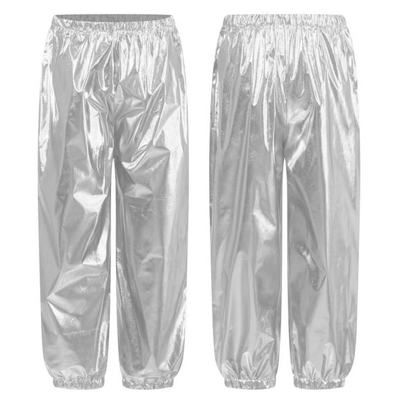 Miutii Kids Girls Sparkle Trousers Metallic Hip Hop Jazz Modern Dance Pants Fitness Sport Cargo Silver 160
