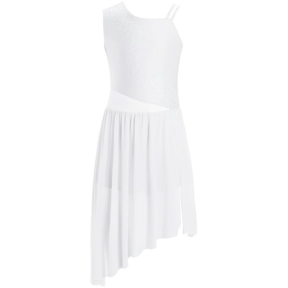 Miutii Kids Girls Sparkly Lyrical Dance Dress Sleeveless Shiny Cami Ballet Skirted Leotard Modern Dancewear White 14