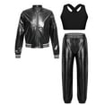 thumbnail image 1 of Miutii Kids Girls Street Hip Hop Dance Outfits Long Sleeve Shiny Metallic Bomber Jacket Vest and Harem Trousers Set Black 6, 1 of 5