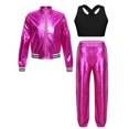 thumbnail image 1 of Miutii Kids Girls Street Hip Hop Dance Outfits Long Sleeve Shiny Metallic Bomber Jacket Vest and Harem Trousers Set Rose 6, 1 of 5