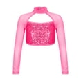 thumbnail image 1 of Miutii Kids Girls Turtleneck Jazz Hip Hop Dance Crop Top Sequins Long Sleeve Athletic Shirt Streetwear Dancewear Hot Pink 6, 1 of 5