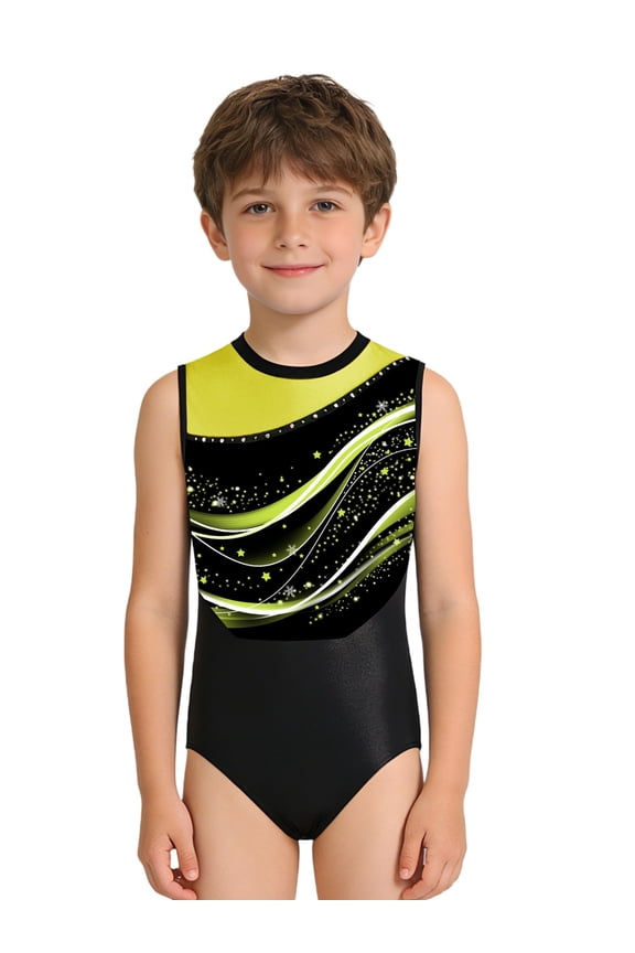 Kids Gymnastics Dance Team Sport Bodysuit Stretchy Garment Lightweight Outfit Performance Jersey Fluorescent Yellow 6