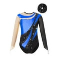 thumbnail image 1 of Miutii Long Sleeve Ballet Dance Gymnastics Leotards for Girls Sparkle Color Block Unitards with Hair Band Royal Blue&Black 6, 1 of 5