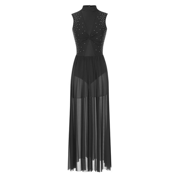 Miutii Lyrical Dance Dress For Women Mesh Tulle Flowy Maxi Long Dress Overlay Dress Contemporary Black M