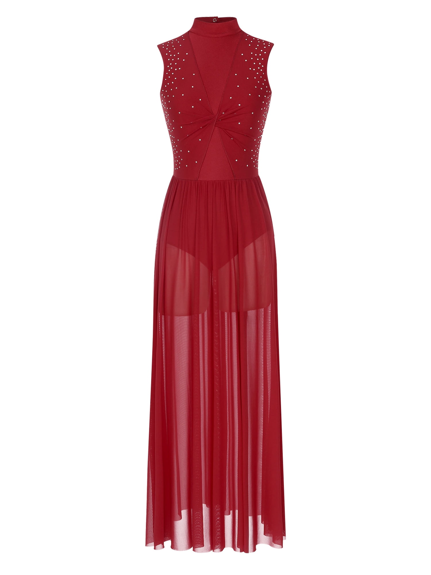 Miutii Lyrical Dance Dress For Women Mesh Tulle Flowy Maxi Long Dress  Overlay Dress Contemporary Burgundy XXL - Walmart.com