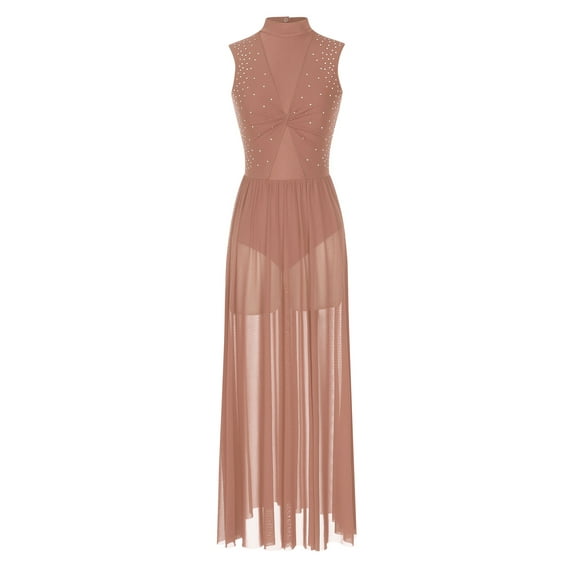 Miutii Lyrical Dance Dress For Women Mesh Tulle Flowy Maxi Long Dress Overlay Dress Contemporary Dusty Pink XXL