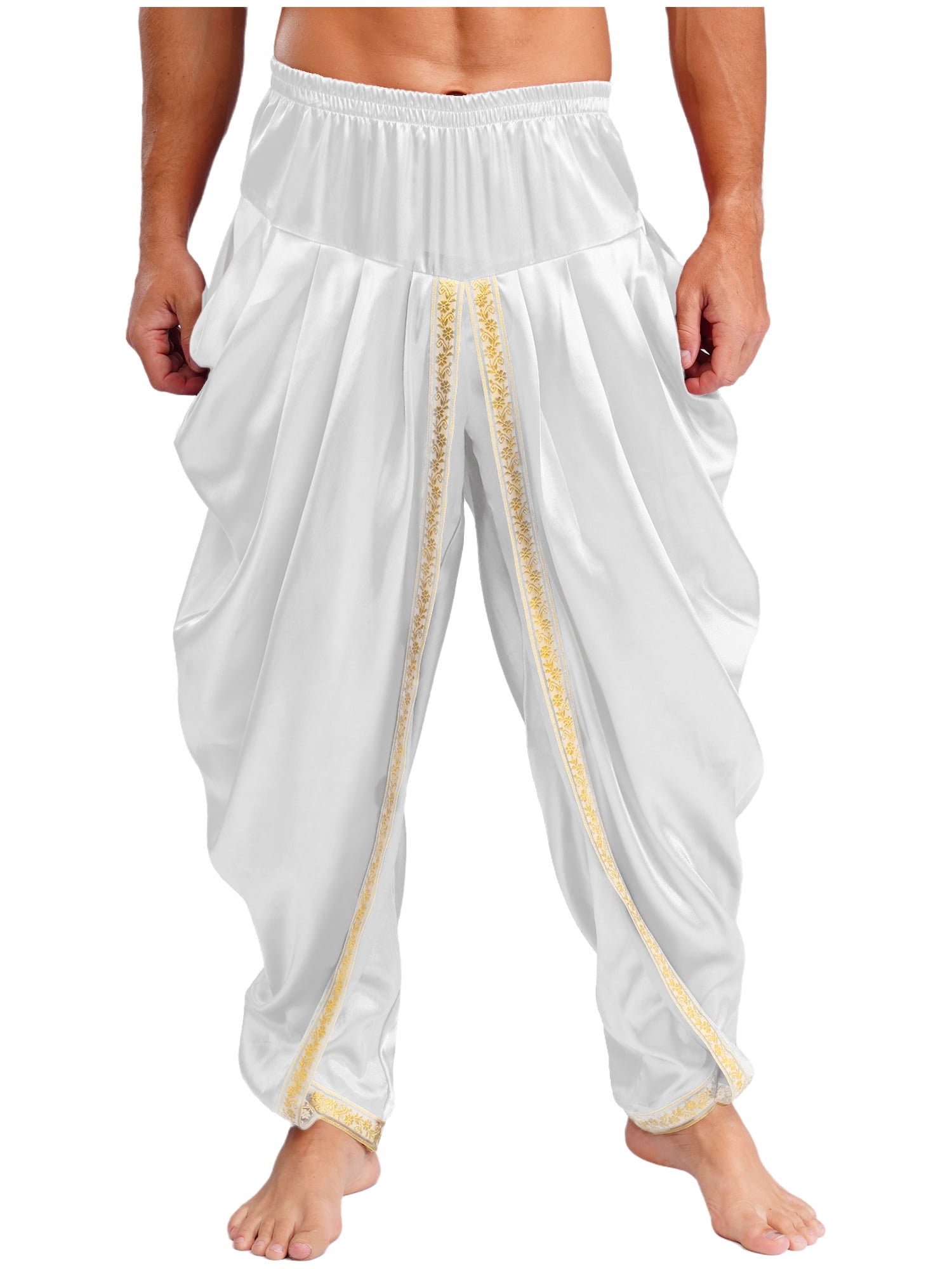 Miutii Men Satin Baggy Harem Palazzo Pants South Indian Dhoti Wrap