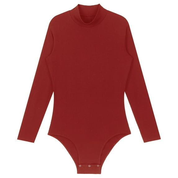 Miutii Men's Mock Neck Long Sleeve Bodysuit Leotard Tops Press Button Crotch Shirt One Piece Red M