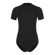 Miutii Men's Short Sleeve Undershirt One Piece Leotard Top Press Button Crotch Shirt Bodysuit Slim Black XXL